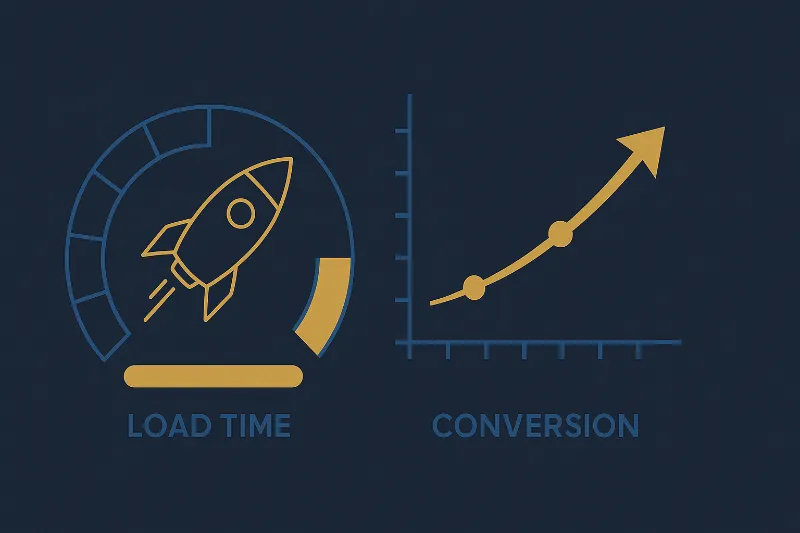 Visualisatie van websitesnelheid en conversie – snelle websites presteren beter.