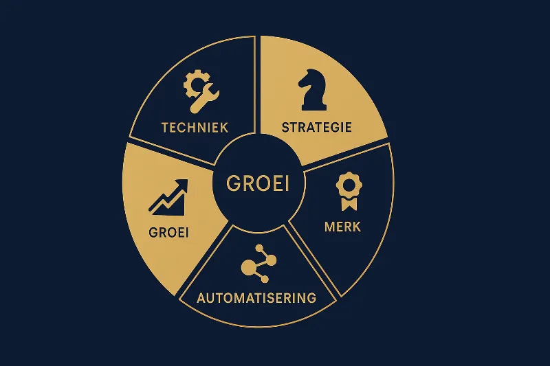 Infographic van de vijf bouwstenen van een sterke website.